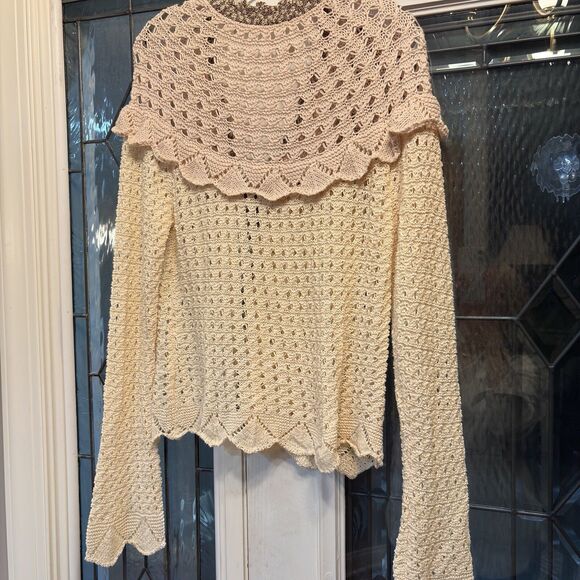 BKE Women's Shawl Collar Sweater Crochet Knit Long Sleeve Sz XL Cottage Core - Picture 4 of 16